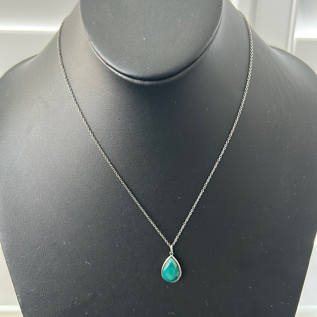 Adorina Nwot Green Onyx Pear Pendant Necklace - Green/Silver